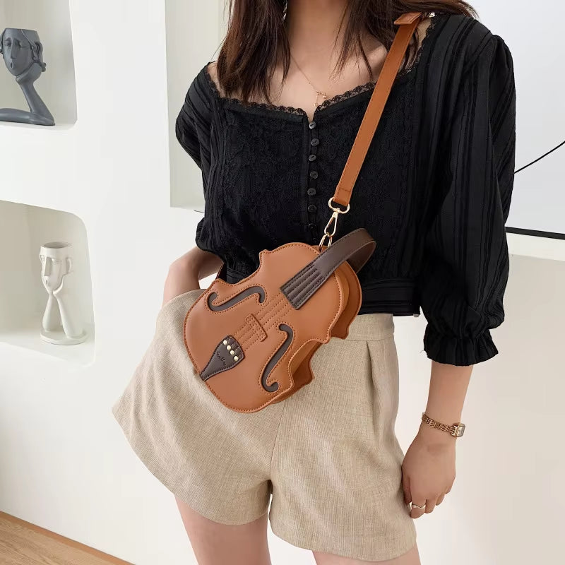 Creative Violin Female Crossbody Bag PU Leather Small Backpacks for Women Luxury Design Thread Ladies Fashion Shoulder Bag